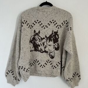 Taelynn Cardigan NWT Cream/Brown Wool Blend Sweater Western Horses Grampa Sz M